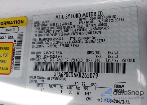 2019 Ford Fusion Sel from USA, damaged, VIN 3FA6P0CD6KR265079
